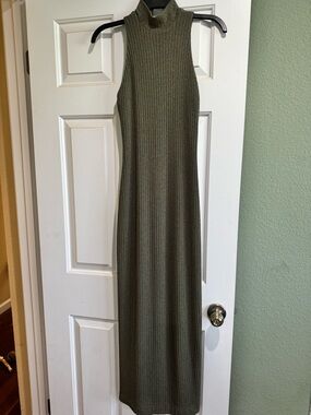Sleeveless High-Neck Maxi Dress in Olive